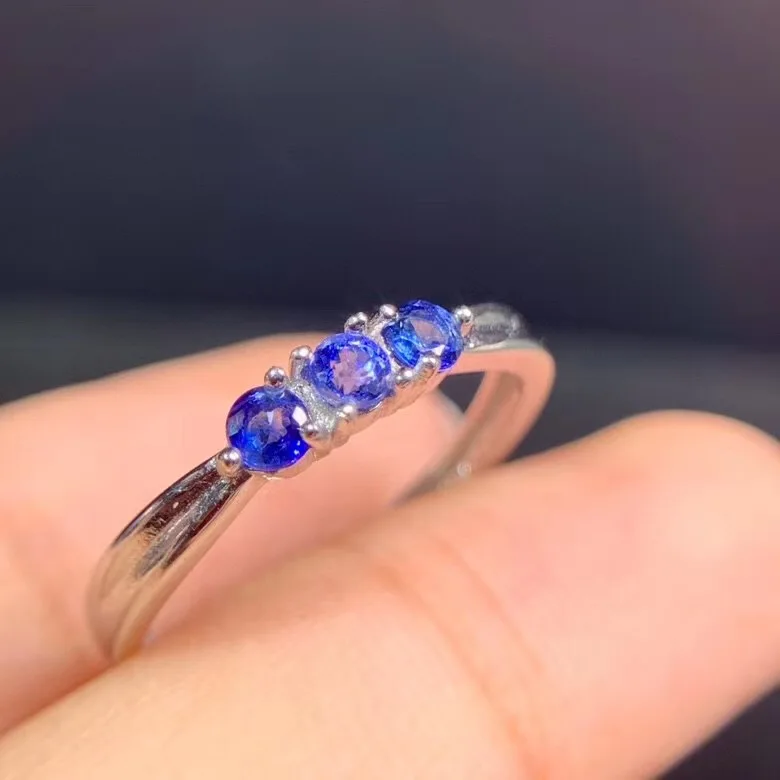 

New natural sapphire ring 925 silver ladies small fresh and simple style