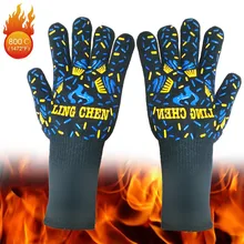 1 пара огнеупорных перчаток, перчатки для духовки, защищают до 1472 °F силиконовые Нескользящие удобные хлопковые перчатки для барбекю