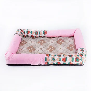 

Summer Ice Silk Cool Breathable Pet Dog Cat Sleeping Bed Mats Nest Bed Cushion House Kennel Pink strawberry L
