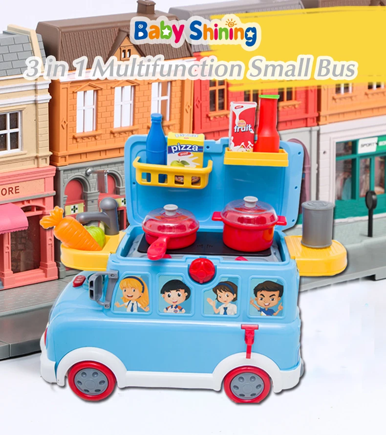 Детские блестящие 3-в-1 автобус кухонный гарнитур игрушечный От 3 до 7 лет игрушки для катания Портативный Съемная многоуровневые доктор игрушечная железная дорога, детям, подарок на день рождения