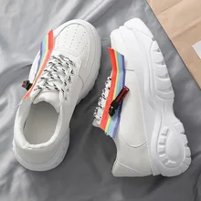 Модная женская обувь; Увеличение роста; женская обувь радужной расцветки; женские кроссовки на платформе; туфли на высоком каблуке; женские I1-73 на плоской подошве