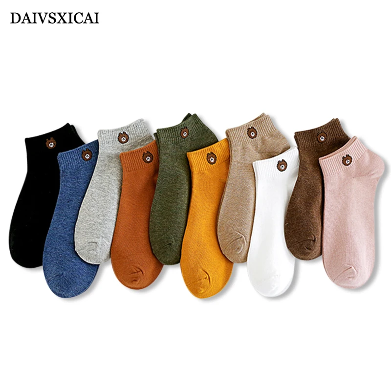 5 пара/лот = 10 шт., носки-башмачки с милым мультяшным медведем женские летние носки-башмачки с мелким носком в духе колледжа