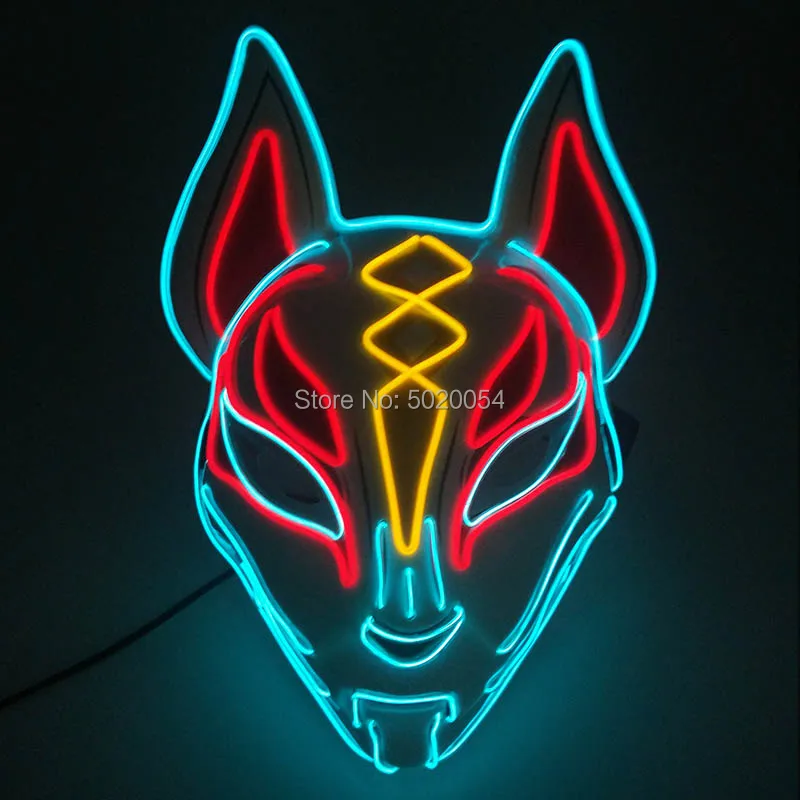 plus size costumes New Luminous Halloween Party Mask EL Wire Glowing Mask Japanese Anime Cosplay LED Costume Fox Mask for Carnival Party Supplies naruto cosplay