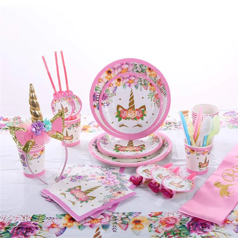

Unicorn Party Disposable Tableware Kit Set Party Paper Plates Cups Napkins Birthday Party Decoration Baby Shower Supplies BE41