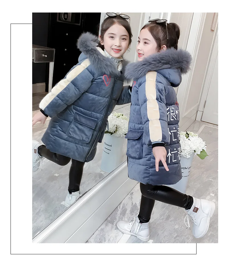 Down Coat For Girl Thick Velvet Girl Coats Kids Hoodies Fur Collar Children's Jacket Winter Fashion Clothes For Girls Christmas