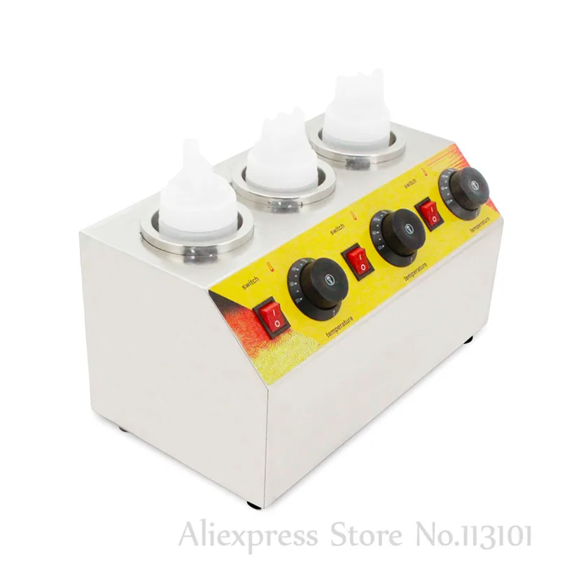 Коммерческий 110 V/220 V соус теплее шоколад нагреватель Нержавеющая сталь 3 бутылки Варенье заполнения нагрева кузнечной печи 0.6kw