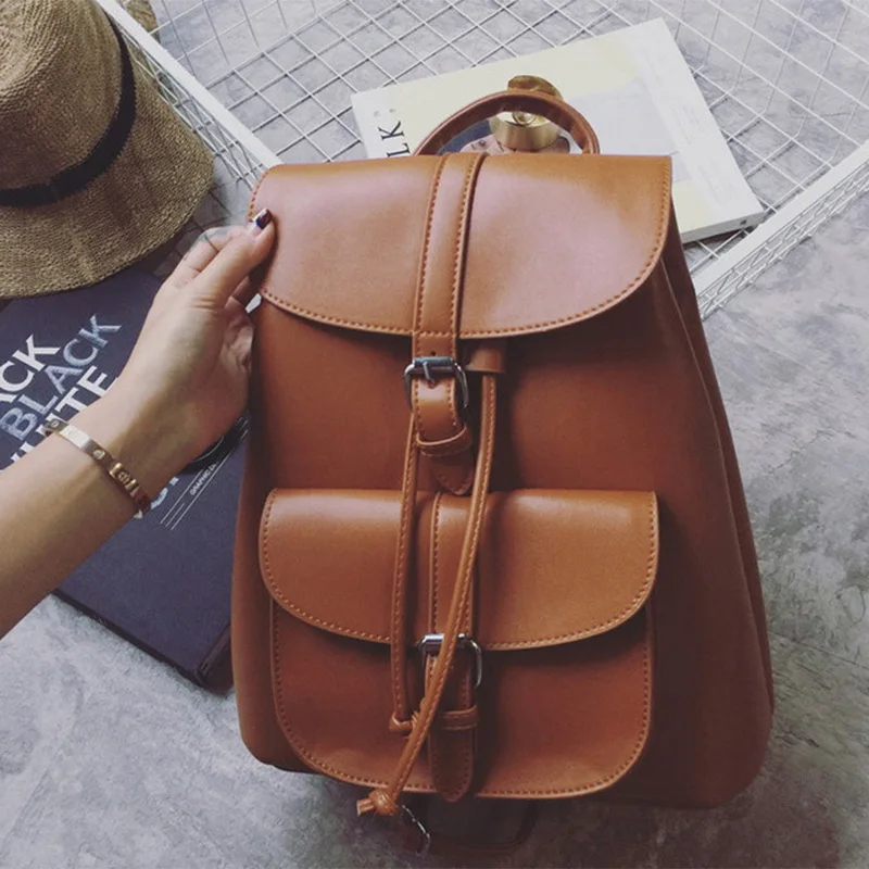 

MoneRffi 2019 New Women's Fashion PU Leather Solid Color Drawstring Backpacks Solid Color Casual Travel School Bags