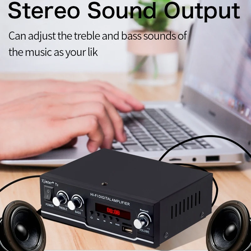ABKT-Kinter T2 Hifi автомобильный усилитель аудио 2.0CH 20 Вт стерео звук для Bluetooth USB TF вход FM радио AC220V DC 12 В