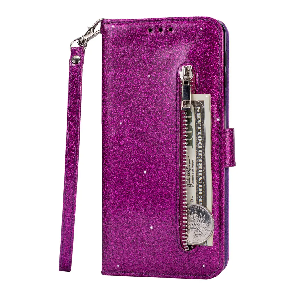 Застежка-молния чехол-книжка с кошельком чехол для samsung Galaxy A20E A10 M10 A20 A30 A40 A50 A70 M20 M30 A60 M40 Примечание 10 плюс роскошный флип-чехол - Цвет: Purple