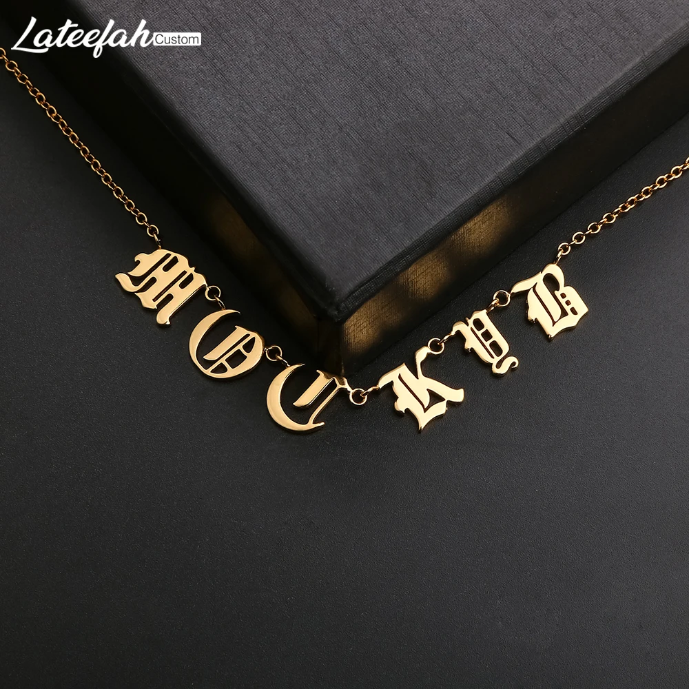 

Lateefah Custom Name Necklace Gothic Choker Necklace Old English Letter Personality Gold Initial Necklace Jewelry For Women