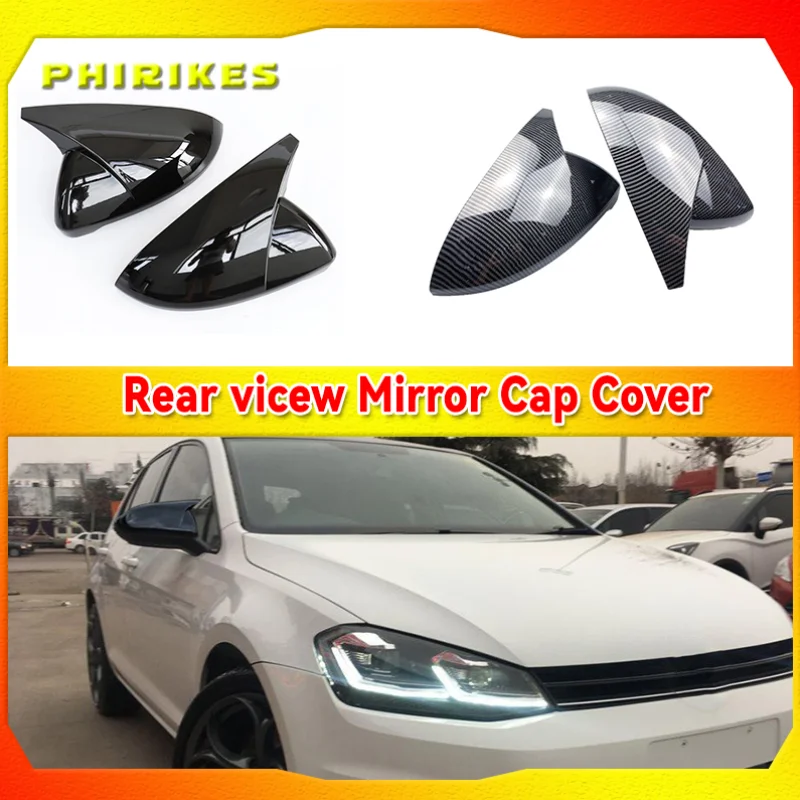 2 pcs Side Wing Mirror Cover Caps Bright Black RearView Mirror Case