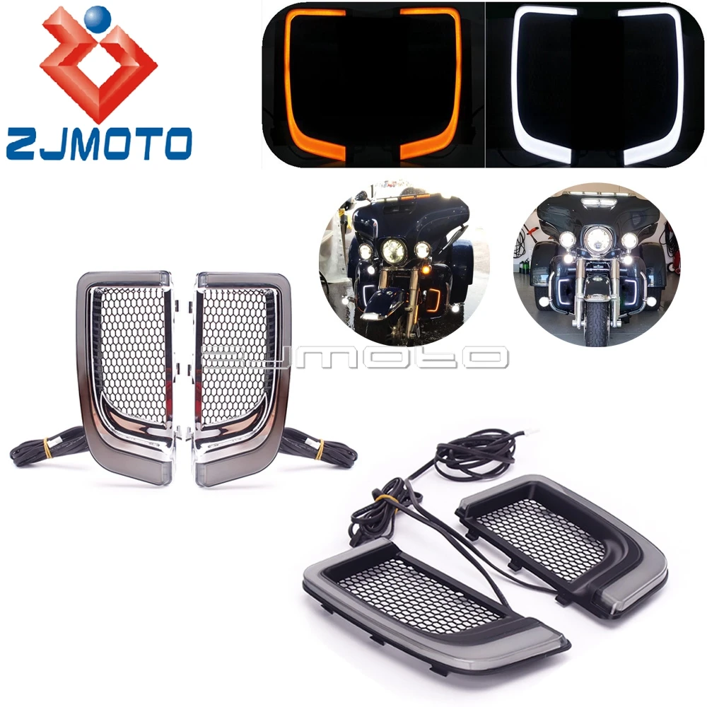 

Мотоцикл светодиодный обтекатель Нижняя грили для Harley Touring улица дорога Tri Glide 14-20 желтый сигнал поворота белый бег светильник