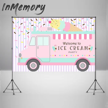 

InMemory Ice Cream Photography Backdrop Pink Car Background Girl baby Birthday photo Background for Shooting 7x5ft