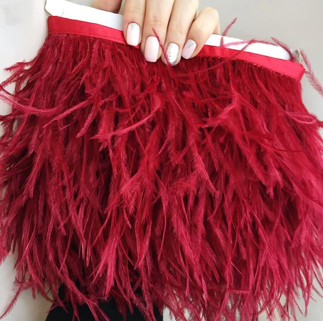 Burgundy ostrich feather fringe - Lace To Love