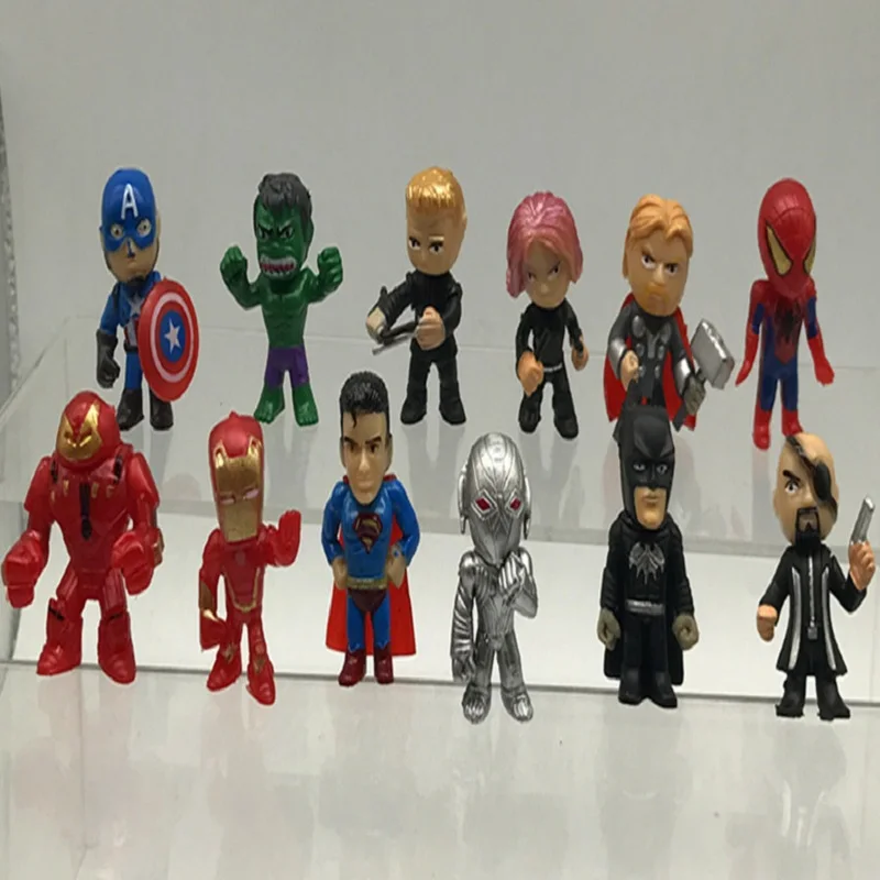 12 шт./компл. Мини куклы Marvel Мстители Железный человек Человек паук Тор Халк танос