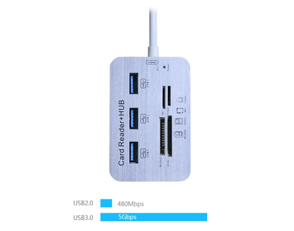 Алюминиевый Портативный USB 3,0 3 порта концентратор с MS SD M2 TF Multi-In-1 кард-ридер для всех в одном ПК Компьютерные аксессуары