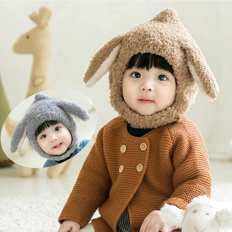 Детские шапочки с длинными ушками из мультфильма; плюшевая шапка для маленьких мальчиков и девочек; шапки для новорожденных; реквизит для фотосессии; зимняя теплая детская шапка для малышей