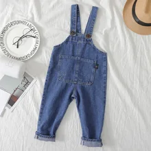 Штаны на подтяжках для малышей мягкие джинсы на весну и осень для мальчиков 1, 3 лет стиль, корейский стиль, крутая одежда для маленьких девочек