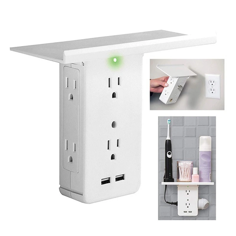 

Home Multi Plugs Socket-Shelf Port Surge Protector Wall Outlet Extenders 2 USB Wall Outlet Shelf