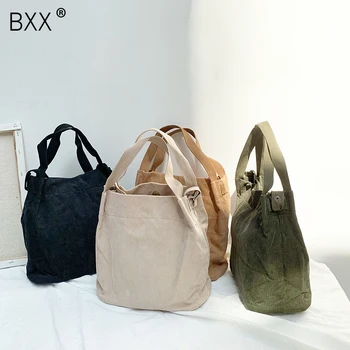 

[BXX] Female Multifunctional Fashion Canvas Handbag Corduroy Simple Women Shoulder Bag Solid Color Girls Crossbody Bag HJ096