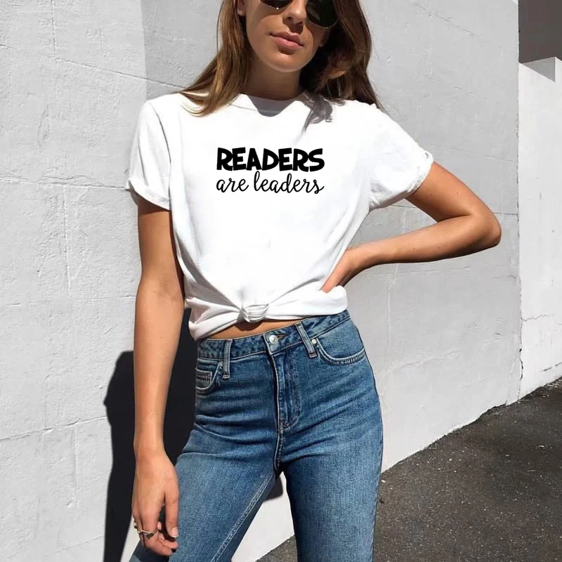 READERS Print T Shirt for Women Short Sleeve Loose Top Casual Summer Streetwear Black &amp White Tee Femme | Женская одежда