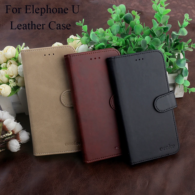 

ocolor For Elephone U Flip PU Leather Case Wallet Protective Cover Skin Phone Bag With Card Pocket For Elephone U Phone Case