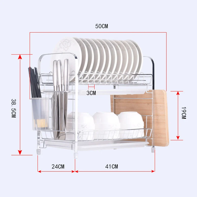2 яруса нержавеющая сталь кухонная сушилка для мытья посуды держатель для раковины сушилка для посуды корзина для сушки с ножом полка для хранения столовых приборов