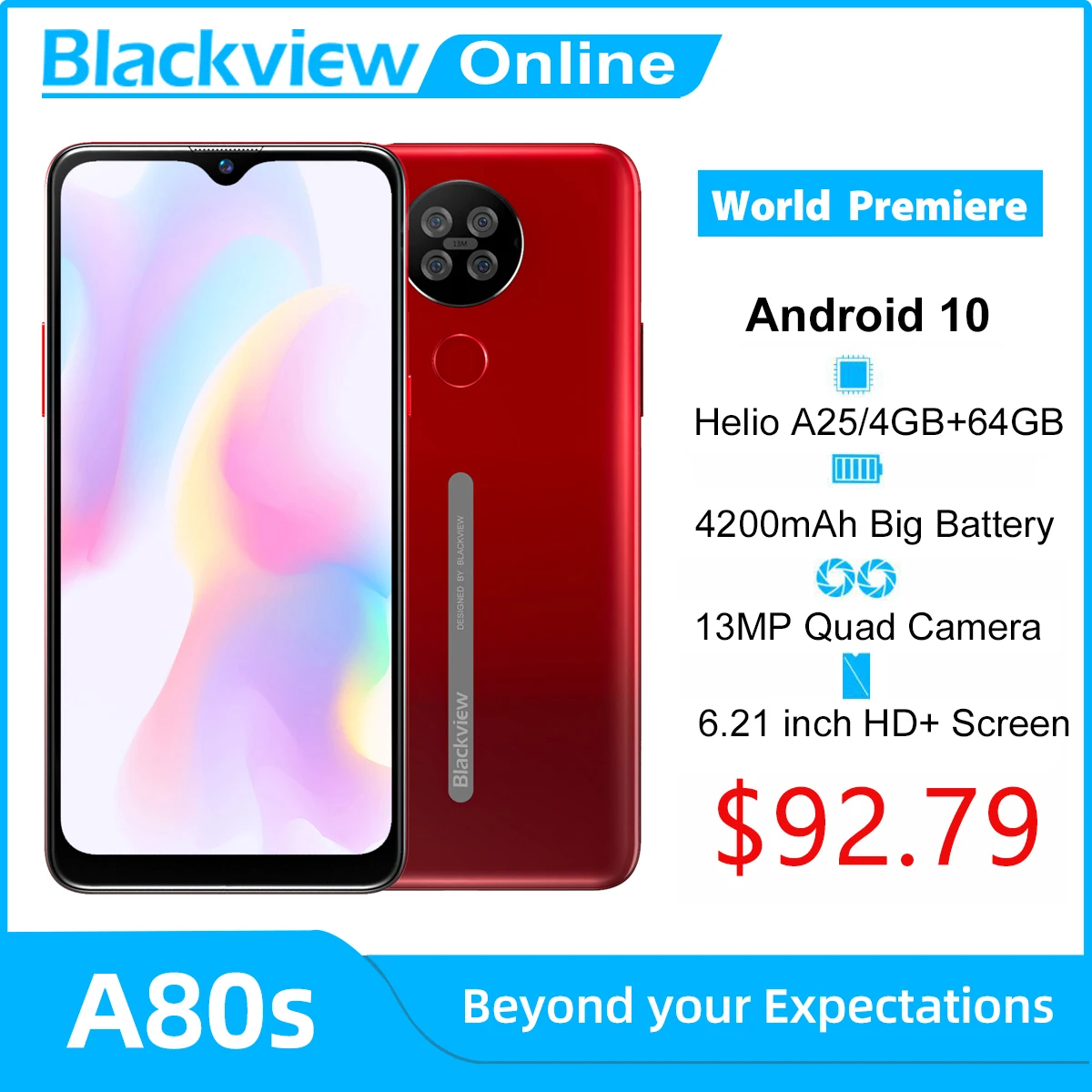 Blackview a80s android 10 smartphone 4gb ram + 64gb rom octa núcleo 13mp câmera traseira 4200mah face impressão digital desbloquear 4g telefone móvel