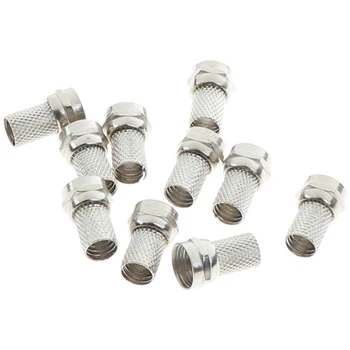

10 Pcs 75-5 F Connector Screw On Type For RG6 Satellite TV Antenna Coax Cable Twist-On 18mm Electrical connection alloy