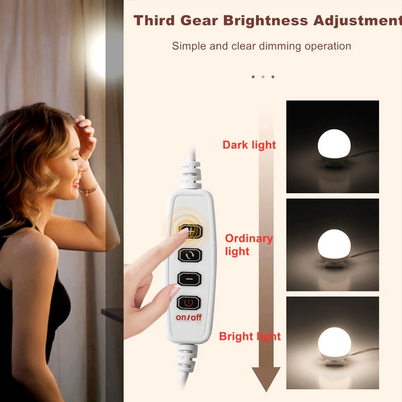 4/6/8/10/12/14pcs Makeup Mirror Light Set USB Dimmable Led Mirror Front Lamp for Bathroom Table Vanity Light Bulbs