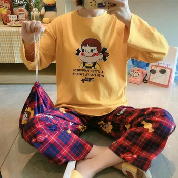 

Women Two Pieces Leaf Turn-down Collar Female Casual Homewear Ladies Pajamas Set Women Floral Printed Women's Sleepwear Set