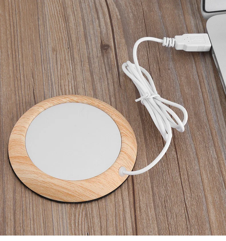 Portable USB Wood Grain Cup Warmer Heating Beverage Mug Mat Coffee