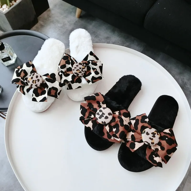 leopard print fluffy slippers