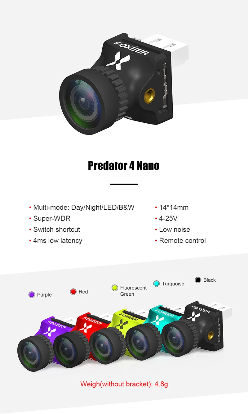 Новинка Foxeer Predator 4 Nano 1000TVL гоночная FPV камера Super WDR 4ms латентность низкий уровень шума 4:3 16:9 NTSC PAL переключаемый для FPV дрона