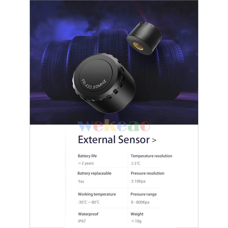 Wekeao USB автомобильный TPMS автоматическая система охранной сигнализации контроль давления в шинах с 4 внутренними и внешними датчиками для автомагнитолы