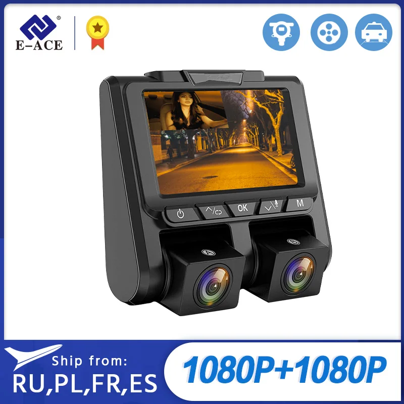E ACE B42 Автомобильный видеорегистратор 2 объектив камеры 3 дюйма 1080P + Dashcam DVR мини
