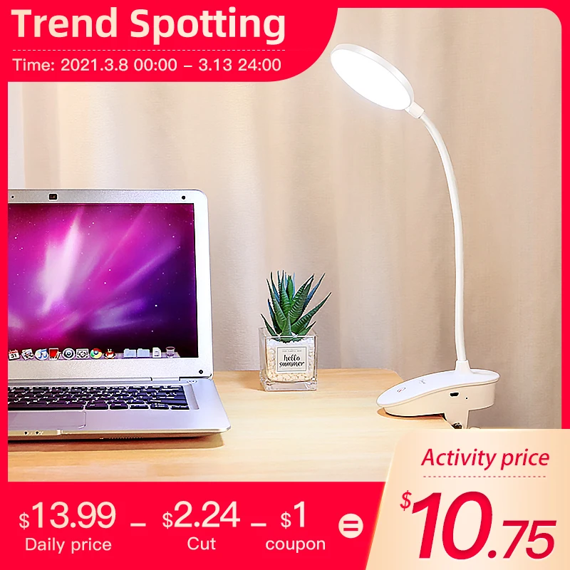 Clip Wireless Table Lamp Study 3 Modes Touch 1200mAh Rechargeable LED Reading Desk Lamp 7000K USB Table Light Flexo Lamps Table