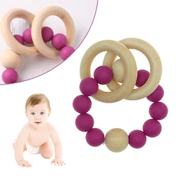 Baby Teething Wooden Rings Silicone Beads Teether Molar Bracelet  Teether Bracelets Baby Teething Accessories Toys Gift