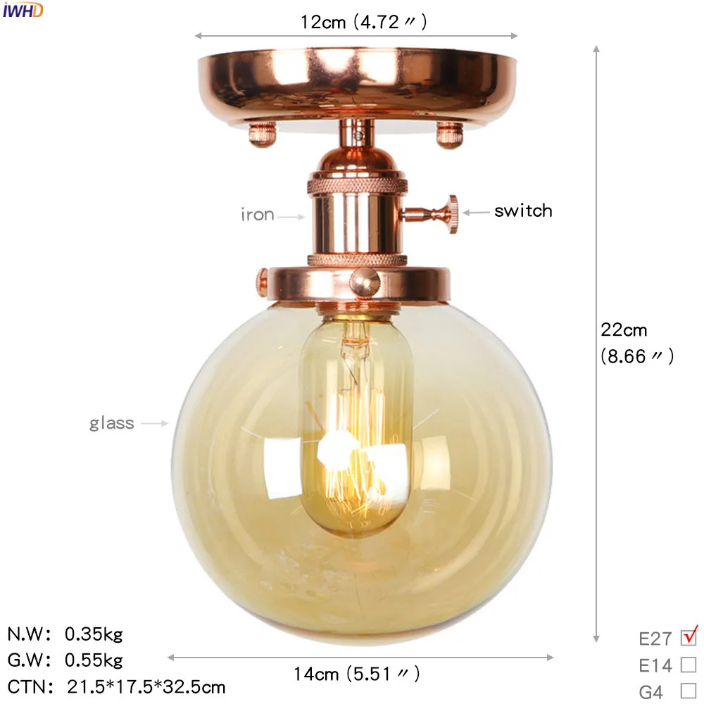 IWHD Nordic железный металлический светодиодный потолочный светильник балкон Освещение в гостиную Edison стеклянные потолочные светильники Plafon Lamparas De Techo - Цвет корпуса: Glass