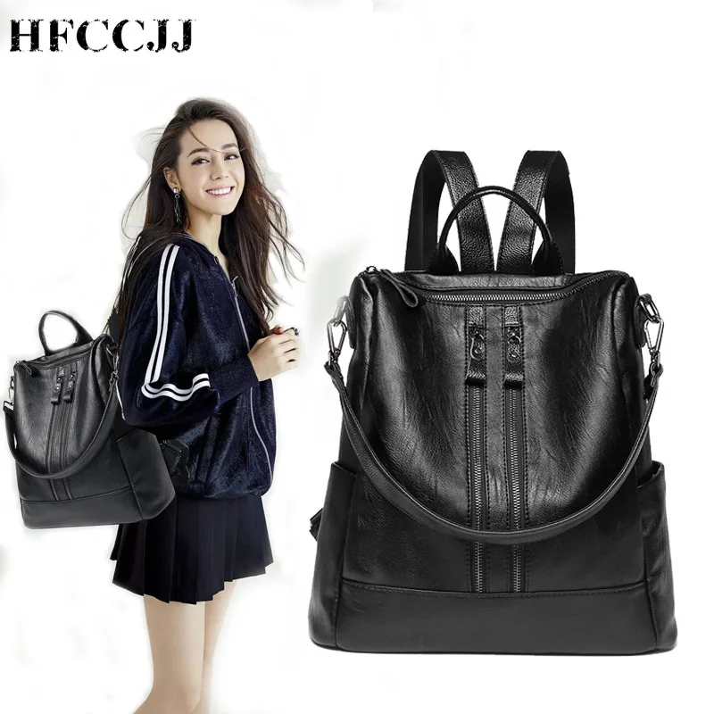 

HFCCJJ Brand Women's backpack Vintage leather backpack High Capacity female school bags for teenagers girls shoulder bag HC055