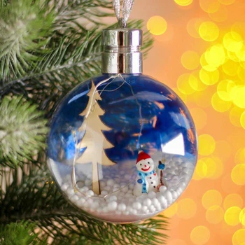 

Christmas ball with a wooden figure and illumination "Snowman and Christmas tree" 10x10 cm