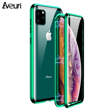 

Luxury Metal Magnetic Case For iPhone 11 Pro Max XR XS MAX X Coque 9H Tempered Glass Cover Phone Case For iPhone 8 7 6 6S S Plus