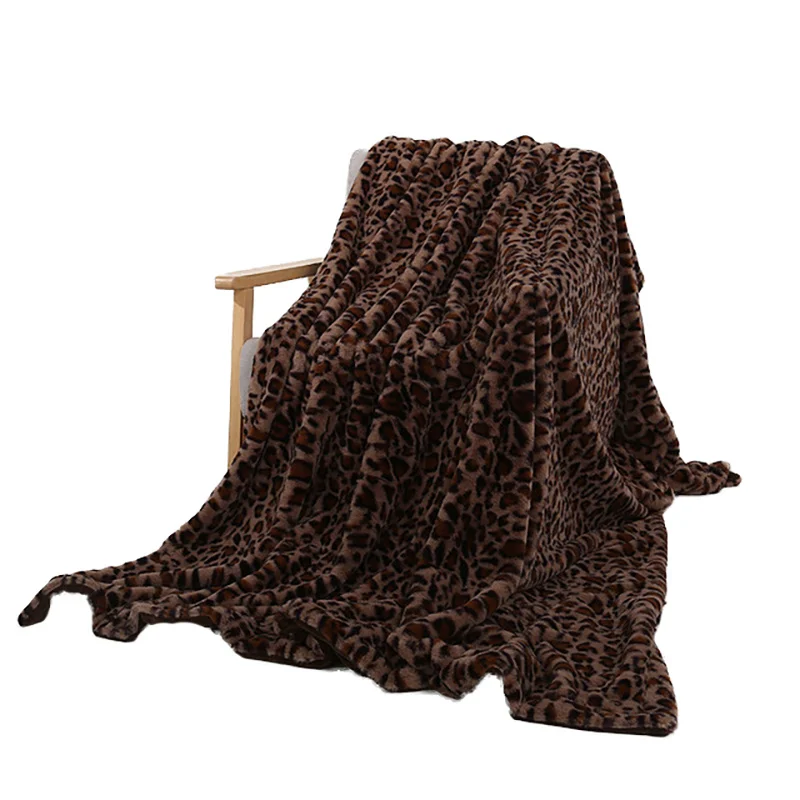 

Fashion Leopard Blanket Long Shaggy Fuzzy Fur Faux Fur Warm Elegant Cozy with Fluffy Sherpa Adult Bedspread Sofa Throw Blankets