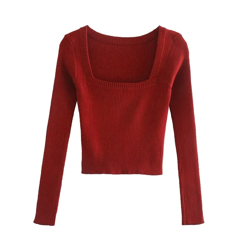 2020 Women New Long Sleeved Square Necked Warm Female Slimming Knit Sweater Top With | Женская одежда