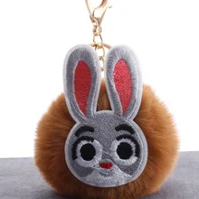 Стиль принтами с героями мультфильмов; Кролик Ушастый смайлик с пушистым помпоном кулон Женская сумка автомобиля помпоном; милые туфли ключ "Помпон" кольцо плюшевые подвесные украшения