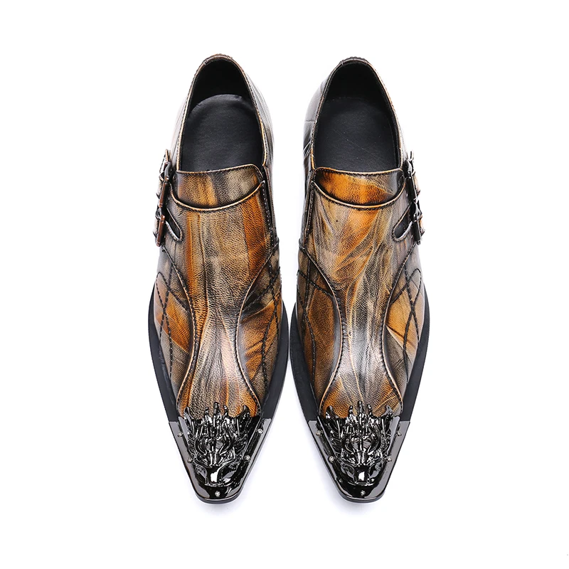 

Mens Fashion red white Double buckle Party Shoes Slip On Comfort Geniune Leather pointet-toe Formal Dress I toe oxford