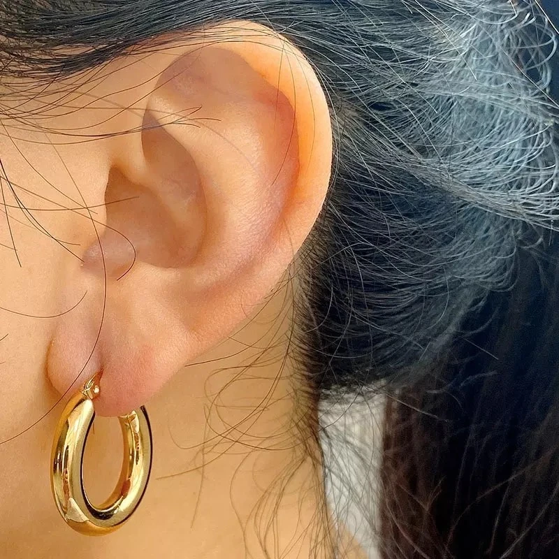 CANNER Stainless Steel Smooth Ear Buckle Round Thick Hoops Earrings for Women Piercing Earings Gift Fashion Jewelry 20/25/30mm