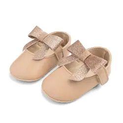 Одежда для новорожденных для маленьких девочек обувь бант Принцесса обувь мягкая подошва кроватки обувь однотонные кожаные плоская