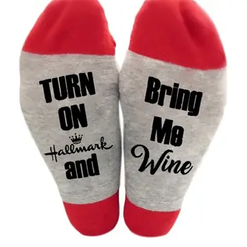 

Unisex Funny Saying Crew Socks Turn On Brimg Me Wine Letters Hosiery Xmas Gift