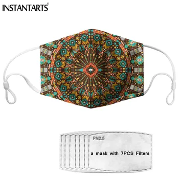 

INSTANTARTS Dustproof Mouth Face Mask Anime Cartoon African Tribe Floral Pattern Women Men 7PCS Filters Paper Muffle Kids Masks